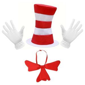 Costume Hat Accessoriess Kit, Red And White Striped Hat, Glovess, Bow Tie🫵
